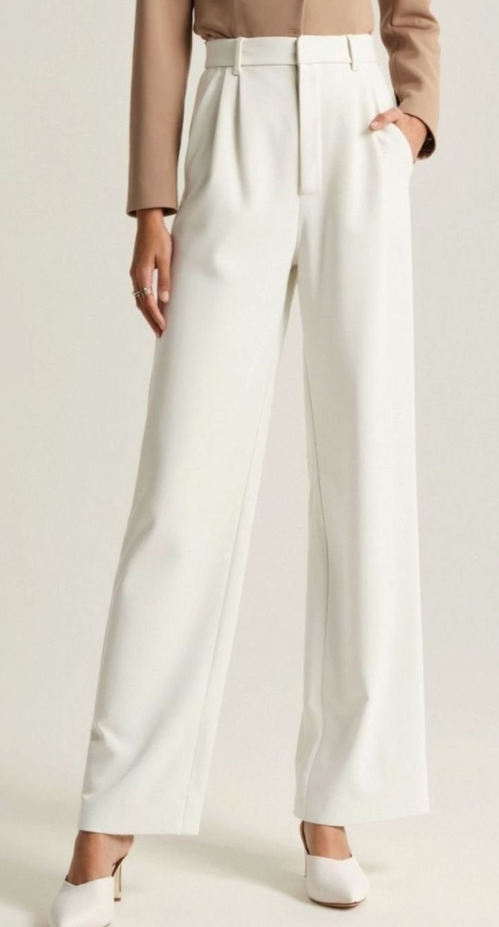 Damen Hochtaillierte Plissierte Weite Hose mit Eleganter Beinform