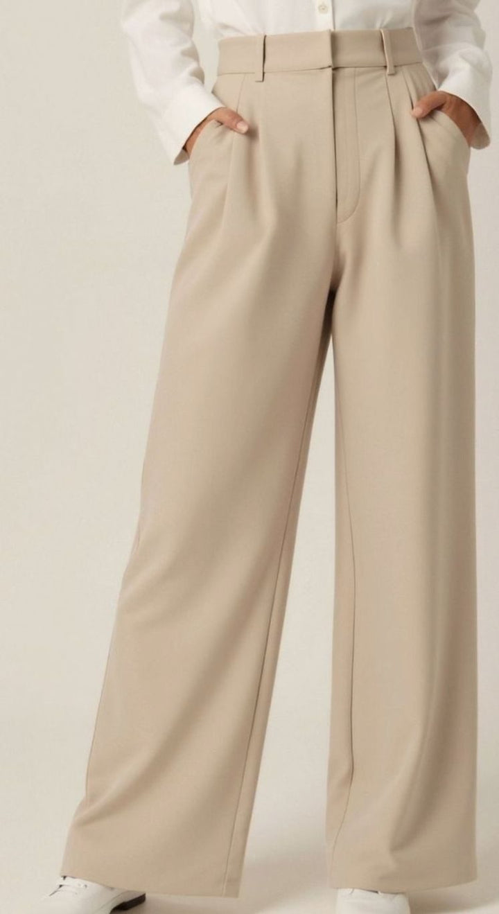 Damen Hochtaillierte Plissierte Weite Hose mit Eleganter Beinform