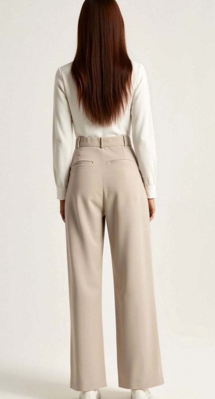 Damen Hochtaillierte Plissierte Weite Hose mit Eleganter Beinform