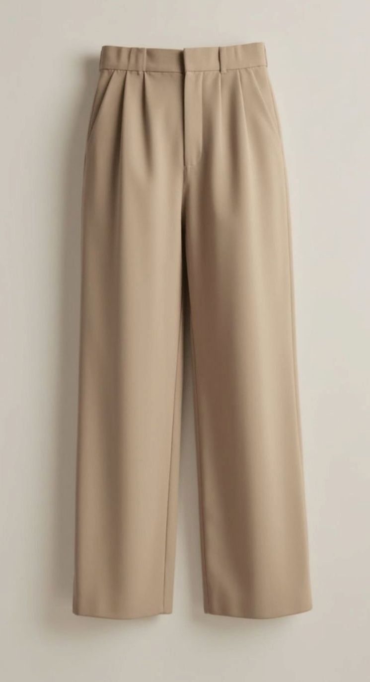 Damen Hochtaillierte Plissierte Weite Hose mit Eleganter Beinform - Beige