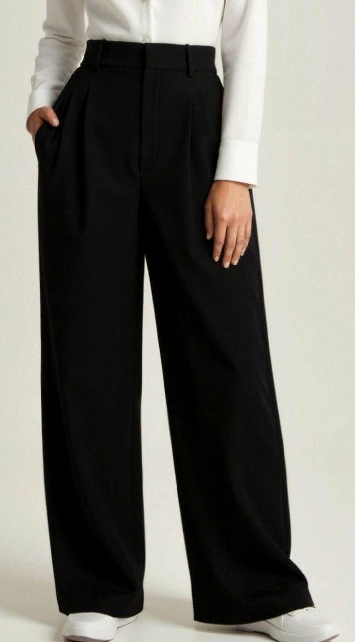 Damen Hochtaillierte Plissierte Weite Hose mit Eleganter Beinform