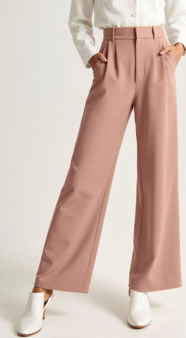 Damen Hochtaillierte Plissierte Weite Hose mit Eleganter Beinform