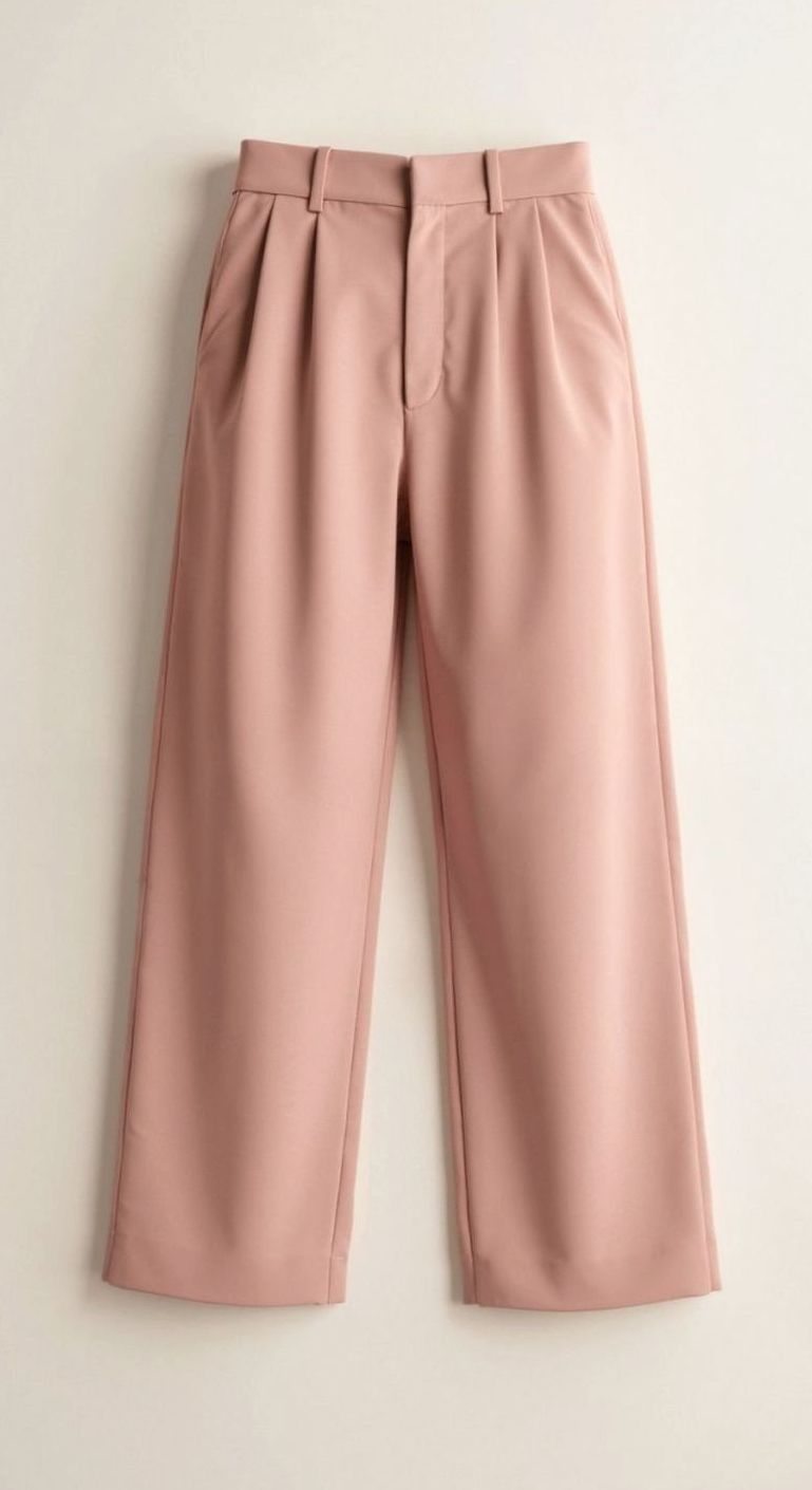 Damen Hochtaillierte Plissierte Weite Hose mit Eleganter Beinform - Rosa