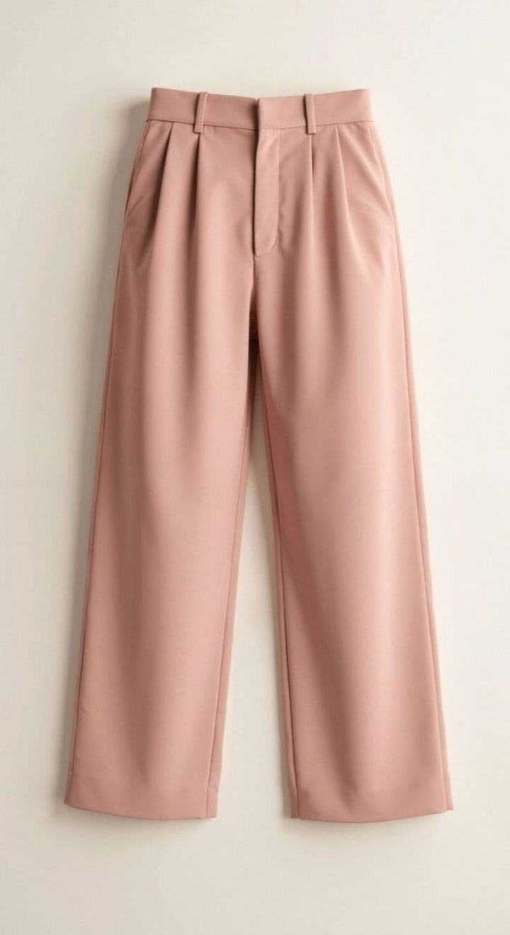 Damen Hochtaillierte Plissierte Weite Hose mit Eleganter Beinform - Rosa