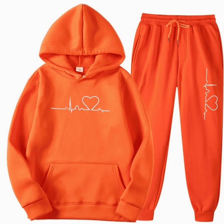 Damen Hoodie-Jogginghose-Set mit Herzschlagmotiv Kordelzug - Orange