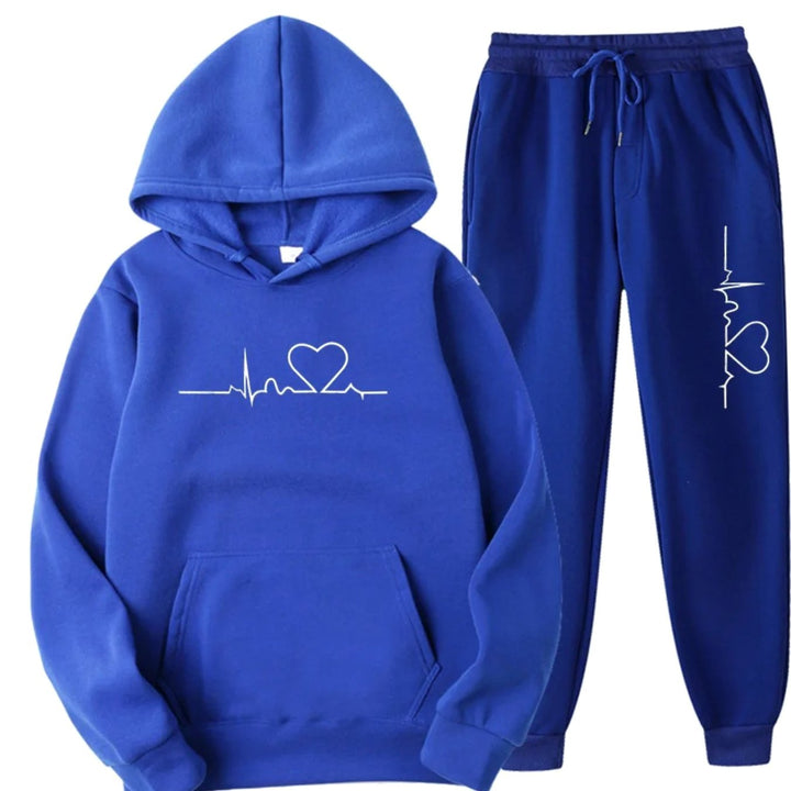 Damen Hoodie-Jogginghose-Set mit Herzschlagmotiv Kordelzug - Blau
