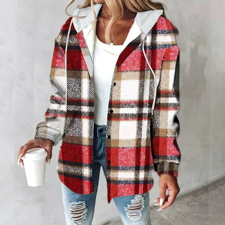 Damen Karierte Hoodie Jacke mit Kapuze Lockere Winterjacke - Rot