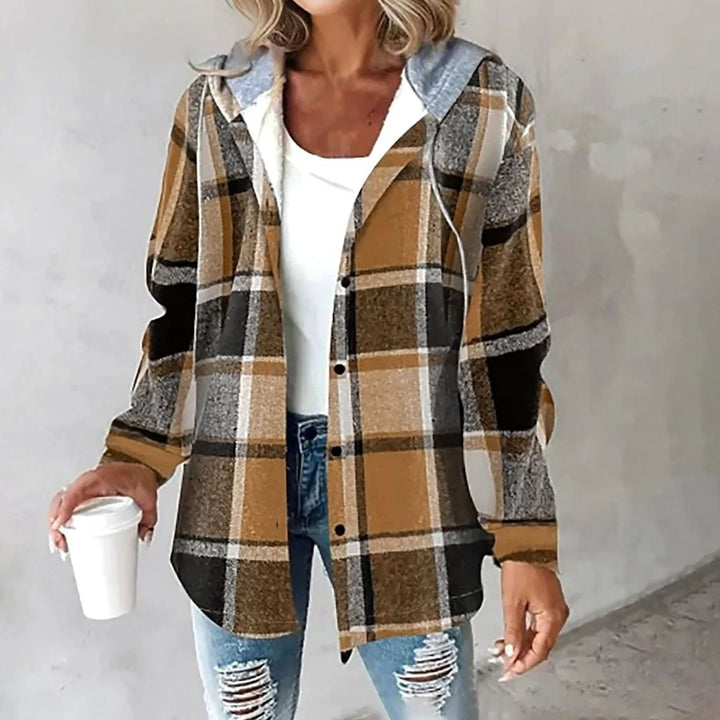 Damen Karierte Hoodie Jacke mit Kapuze Lockere Winterjacke
