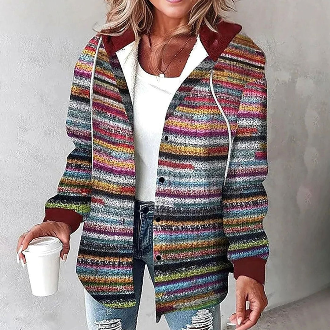 Damen Karierte Hoodie Jacke mit Kapuze Lockere Winterjacke - Mehrfarbig