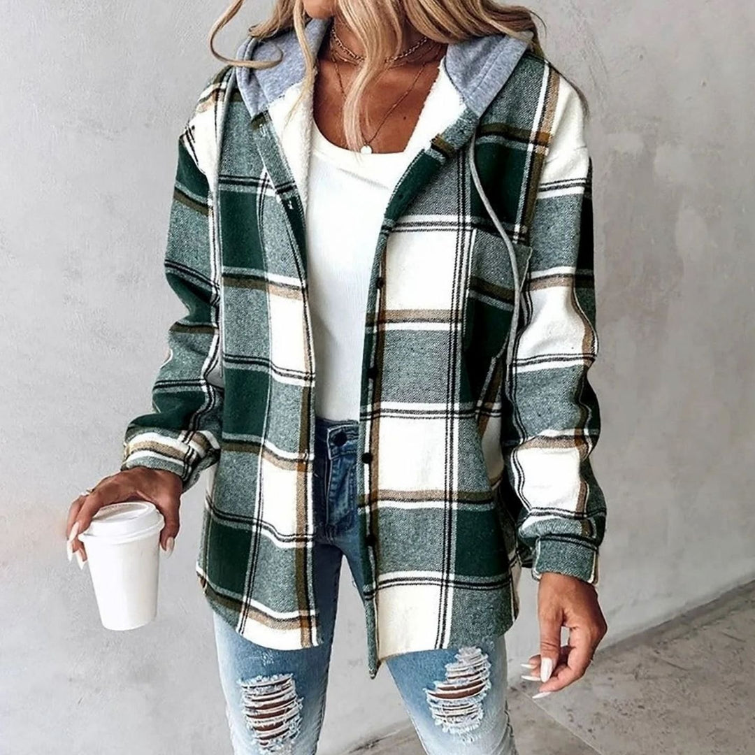 Damen Karierte Hoodie Jacke mit Kapuze Lockere Winterjacke