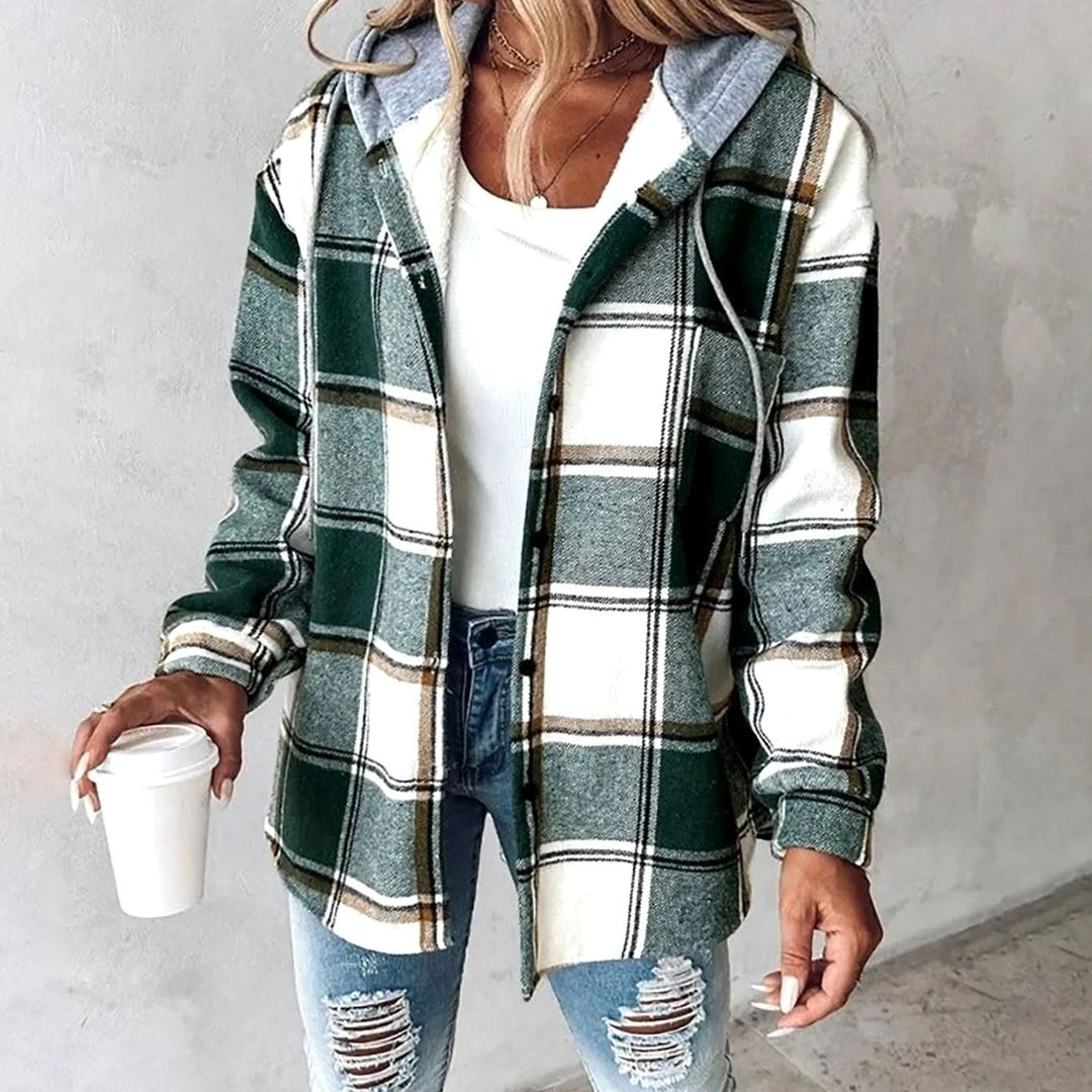 Damen Karierte Hoodie Jacke mit Kapuze Lockere Winterjacke - Grün