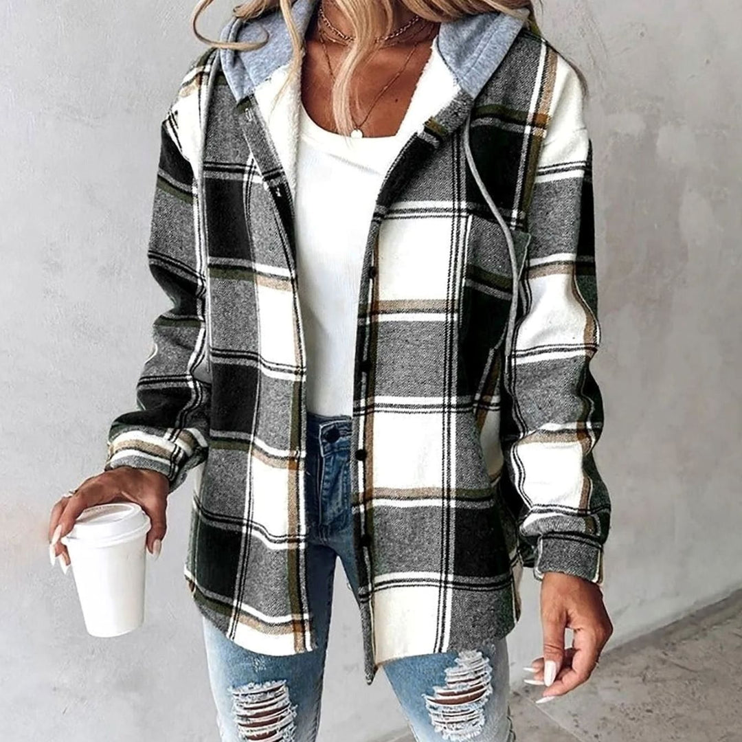 Damen Karierte Hoodie Jacke mit Kapuze Lockere Winterjacke