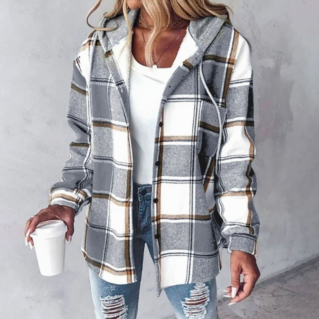 Damen Karierte Hoodie Jacke mit Kapuze Lockere Winterjacke