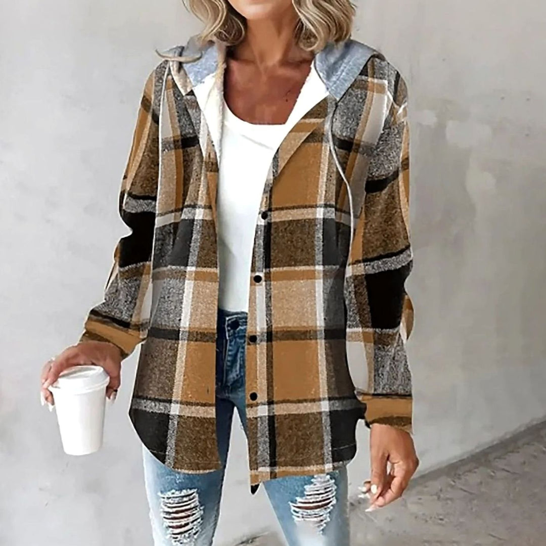 Damen Karierte Hoodie Jacke mit Kapuze Lockere Winterjacke - Braun