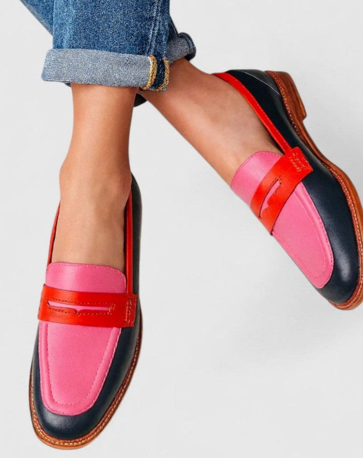 Damen Klassische Slip-On Loafers mit Rundkappe im Colorblock-Design - Mehrfarbig