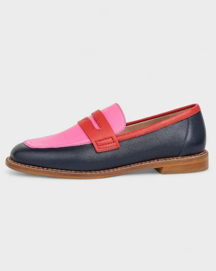 Damen Klassische Slip-On Loafers mit Rundkappe im Colorblock-Design