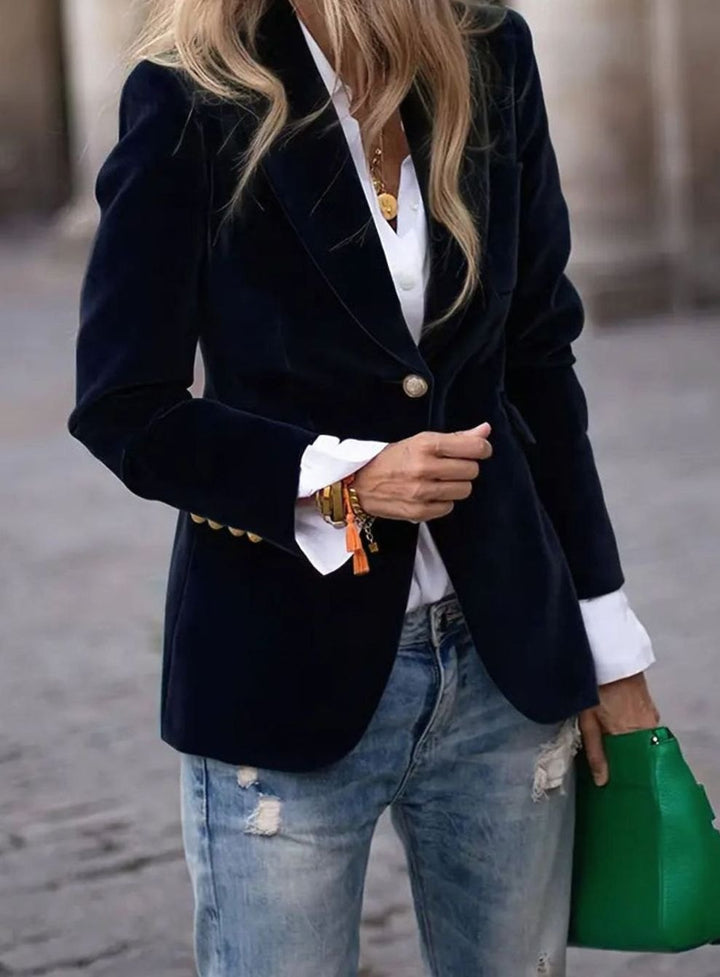 Damen Klassischer Blazer mit Ein-Knopf-Verschluss Tailliert - Schwarz
