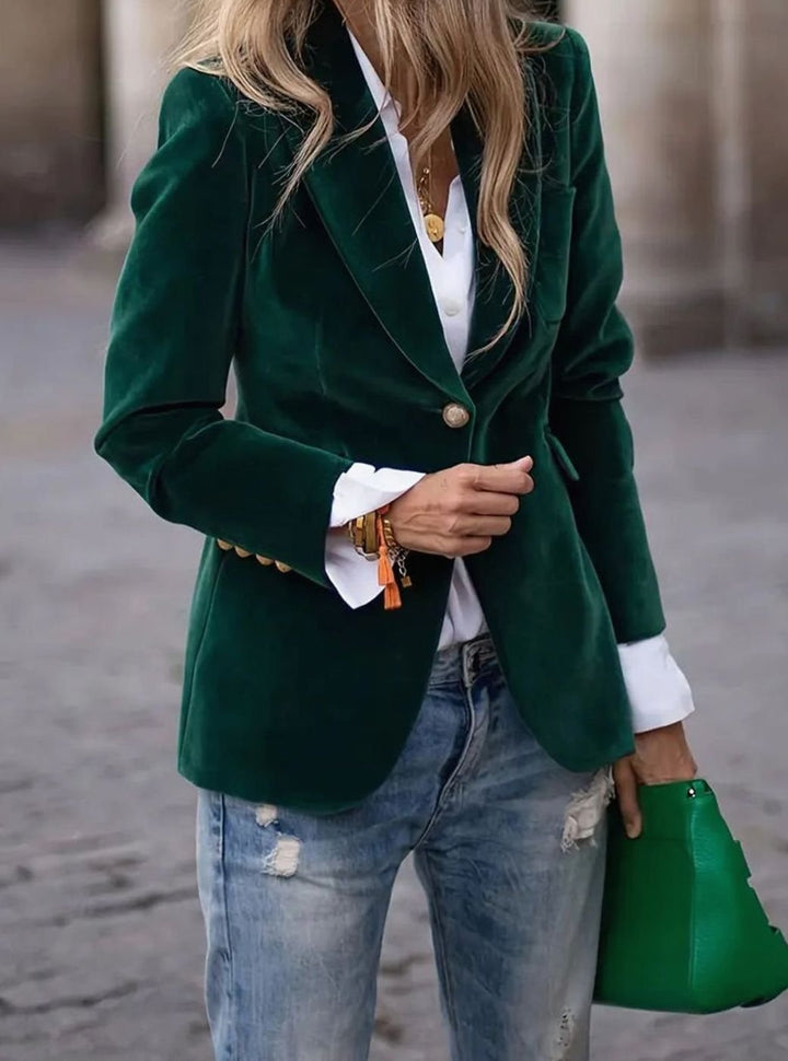 Damen Klassischer Blazer mit Ein-Knopf-Verschluss Tailliert - Grün