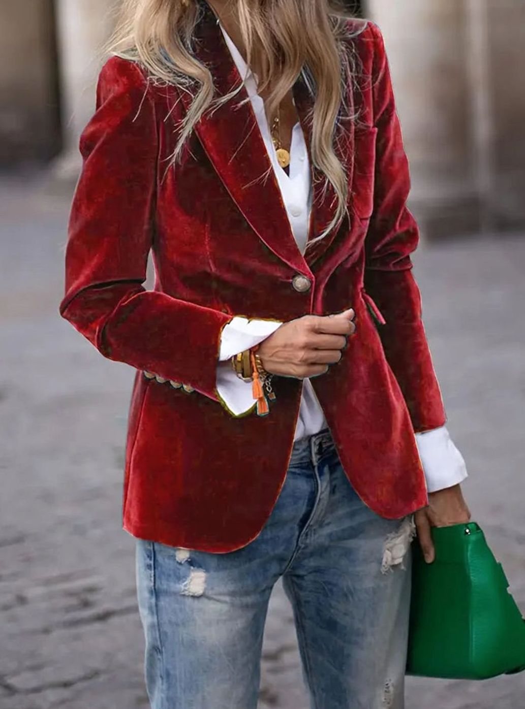 Damen Klassischer Blazer mit Ein-Knopf-Verschluss Tailliert - Rot