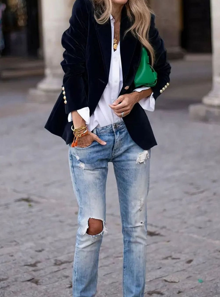Damen Klassischer Blazer mit Ein-Knopf-Verschluss Tailliert
