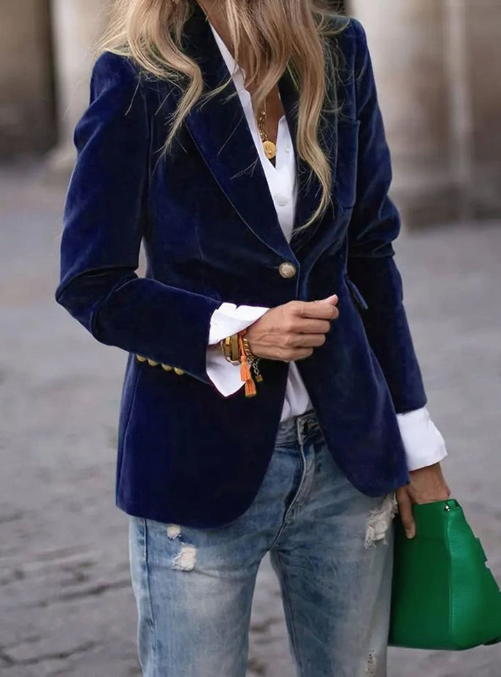 Damen Klassischer Blazer mit Ein-Knopf-Verschluss Tailliert - Blau