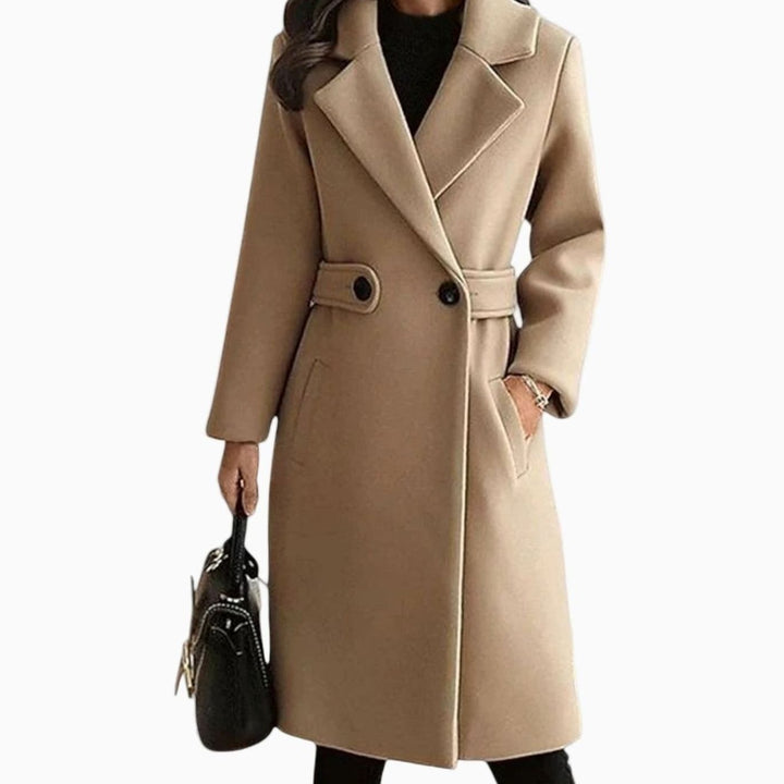 Damen Klassischer Doppelknopf Wintermantel mit Gürtel - Camel