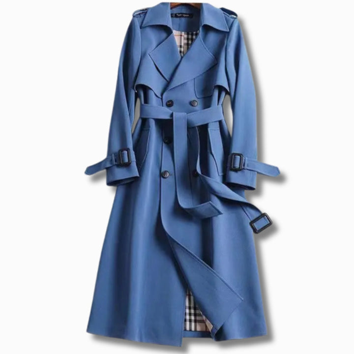 Damen Klassischer Doppelreihiger Trenchcoat mit Gürtel für den Winter - Blau