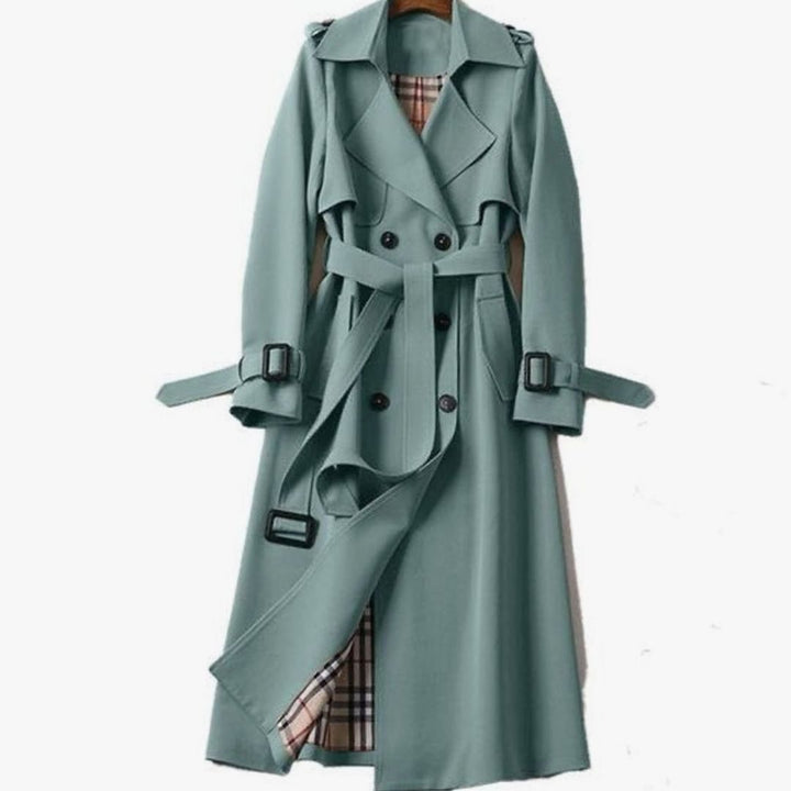 Damen Klassischer Doppelreihiger Trenchcoat mit Gürtel für den Winter - Grün
