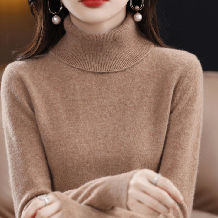 Damen Klassischer Rollkragen Strickpullover Warm Weich - Braun