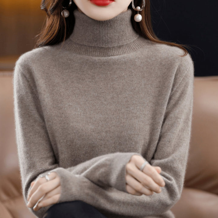 Damen Klassischer Rollkragen Strickpullover Warm Weich - Taupe