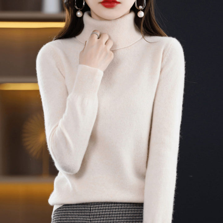Damen Klassischer Rollkragen Strickpullover Warm Weich - Creme