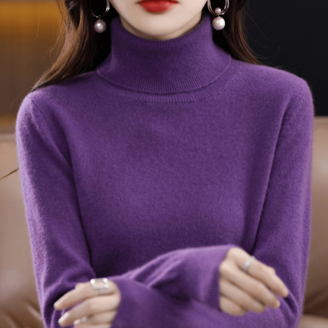 Damen Klassischer Rollkragen Strickpullover Warm Weich - Lila