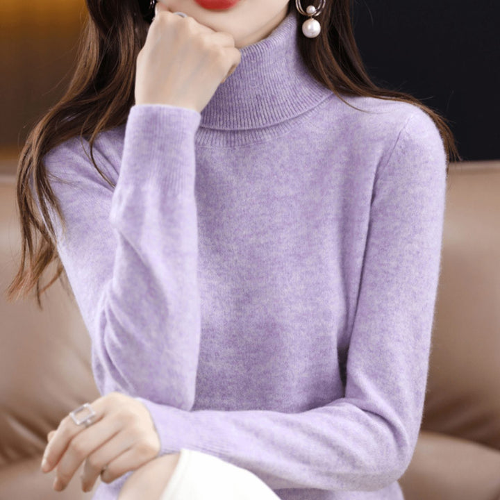 Damen Klassischer Rollkragen Strickpullover Warm Weich - Helllila
