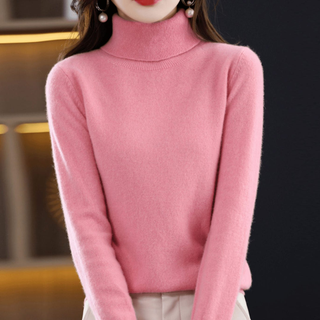 Damen Klassischer Rollkragen Strickpullover Warm Weich - Rosa