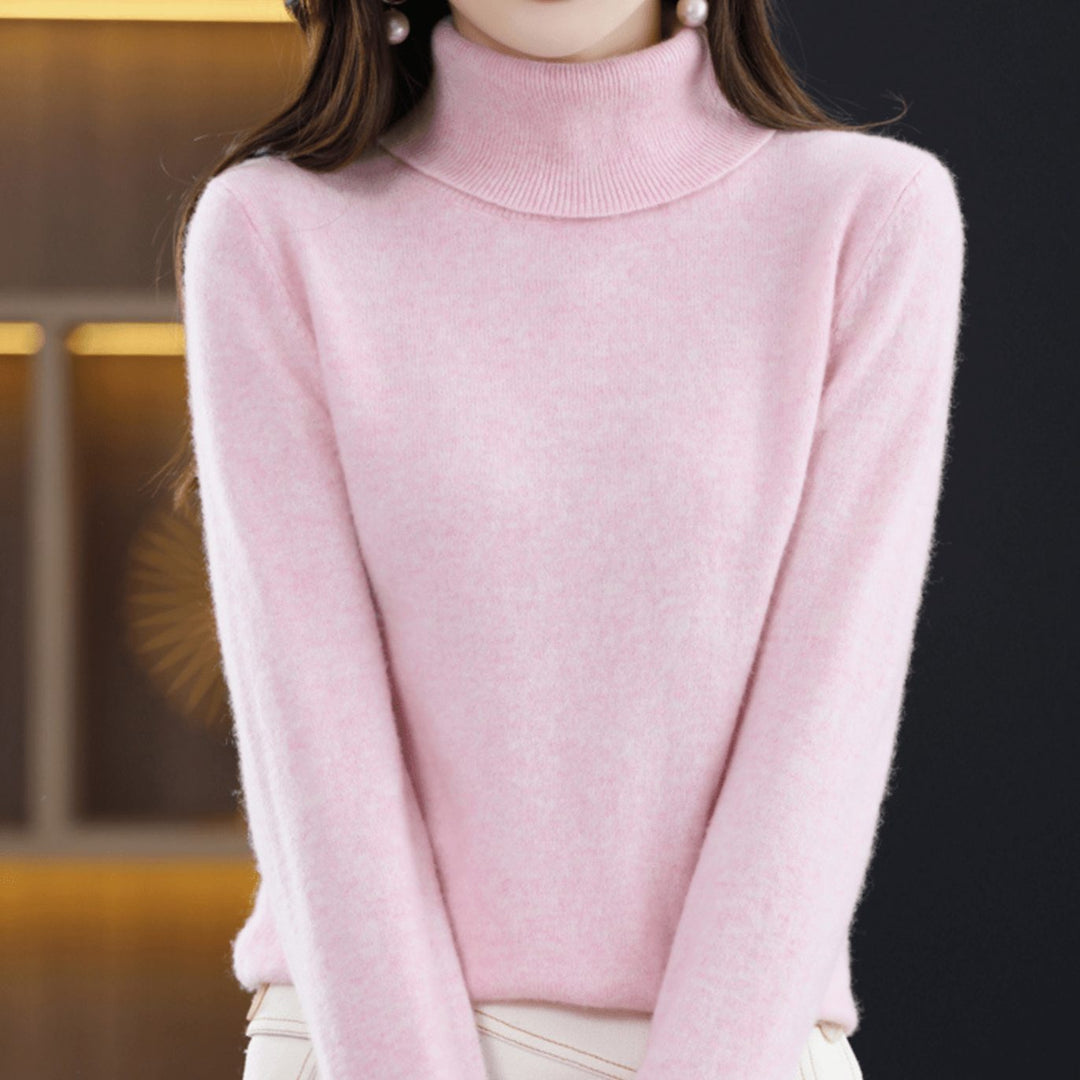 Damen Klassischer Rollkragen Strickpullover Warm Weich - Hellrosa