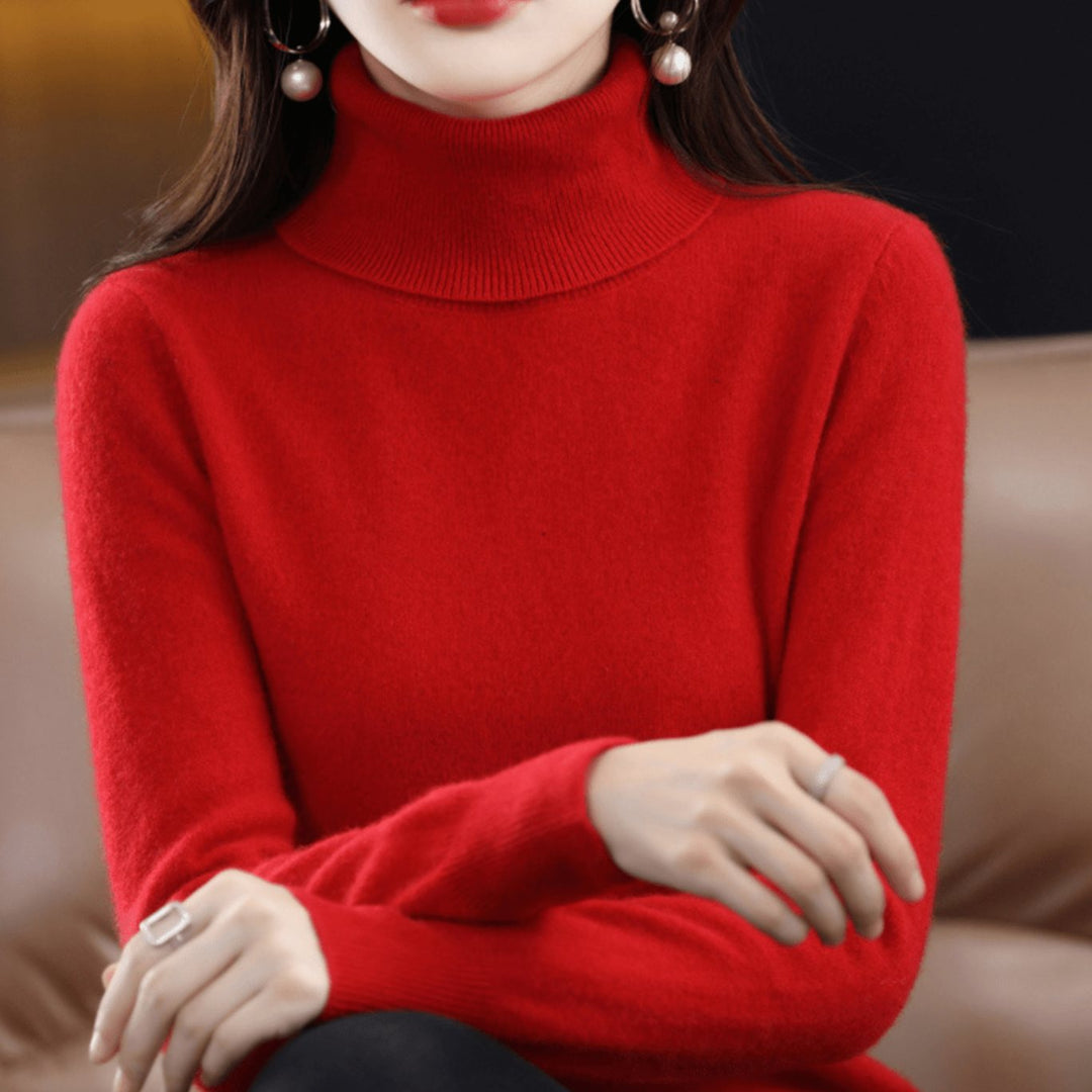 Damen Klassischer Rollkragen Strickpullover Warm Weich - Rot