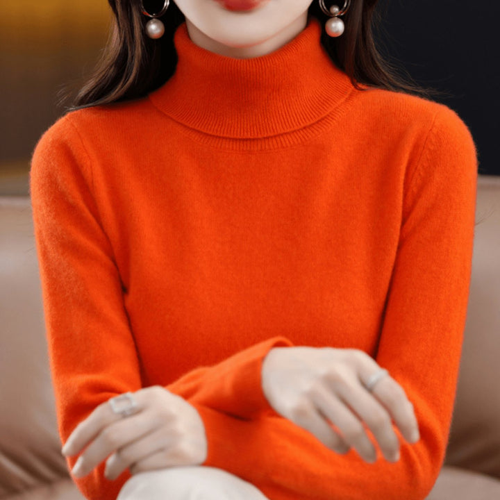 Damen Klassischer Rollkragen Strickpullover Warm Weich - Orange