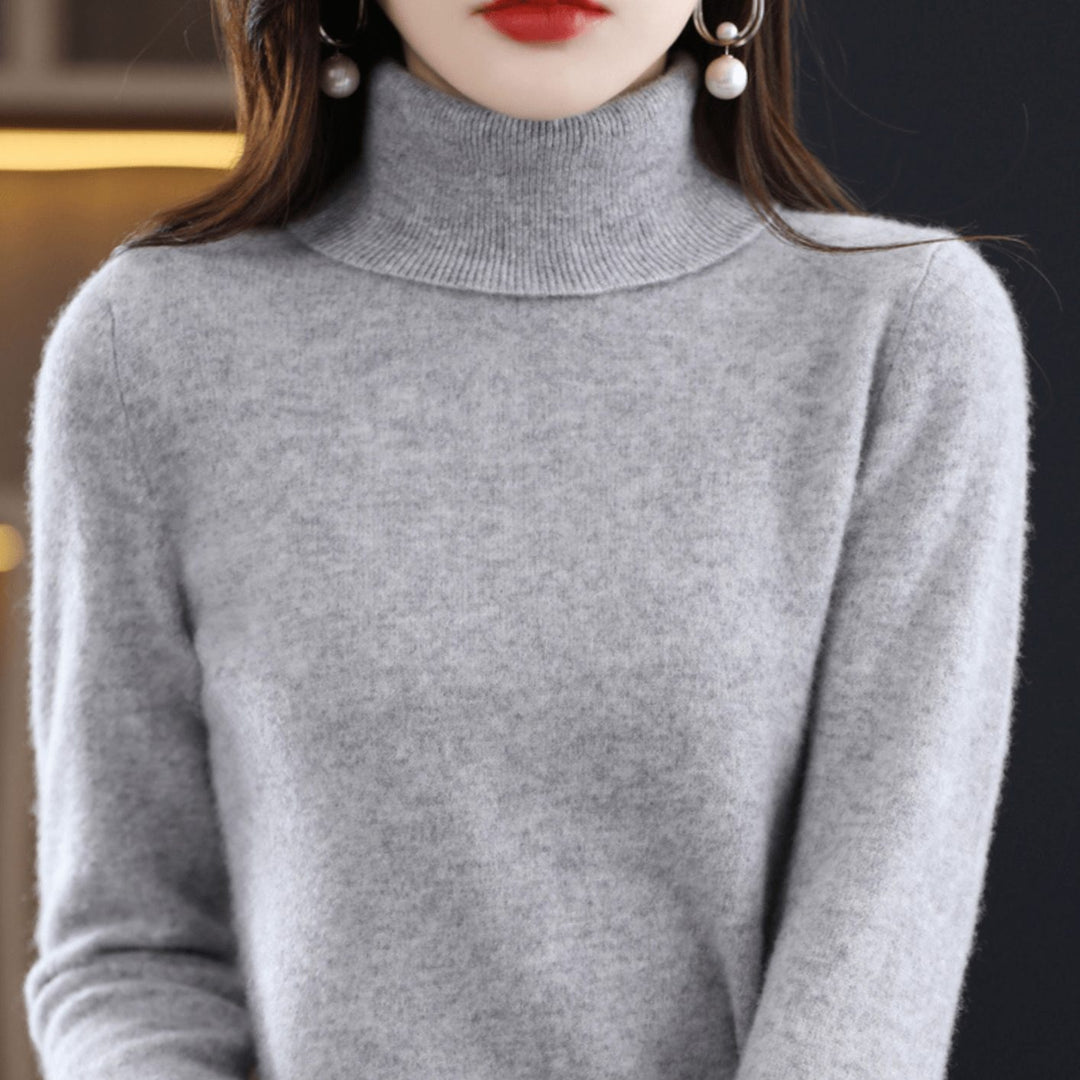 Damen Klassischer Rollkragen Strickpullover Warm Weich - Grau