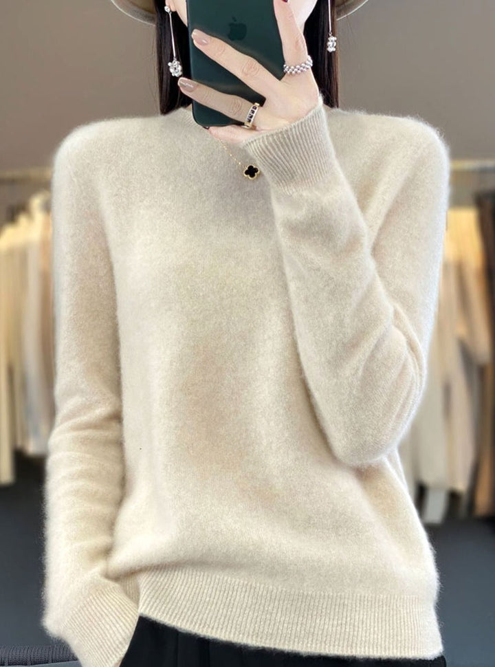 Damen Klassischer Rundhals-Strickpullover mit Langarm - Beige
