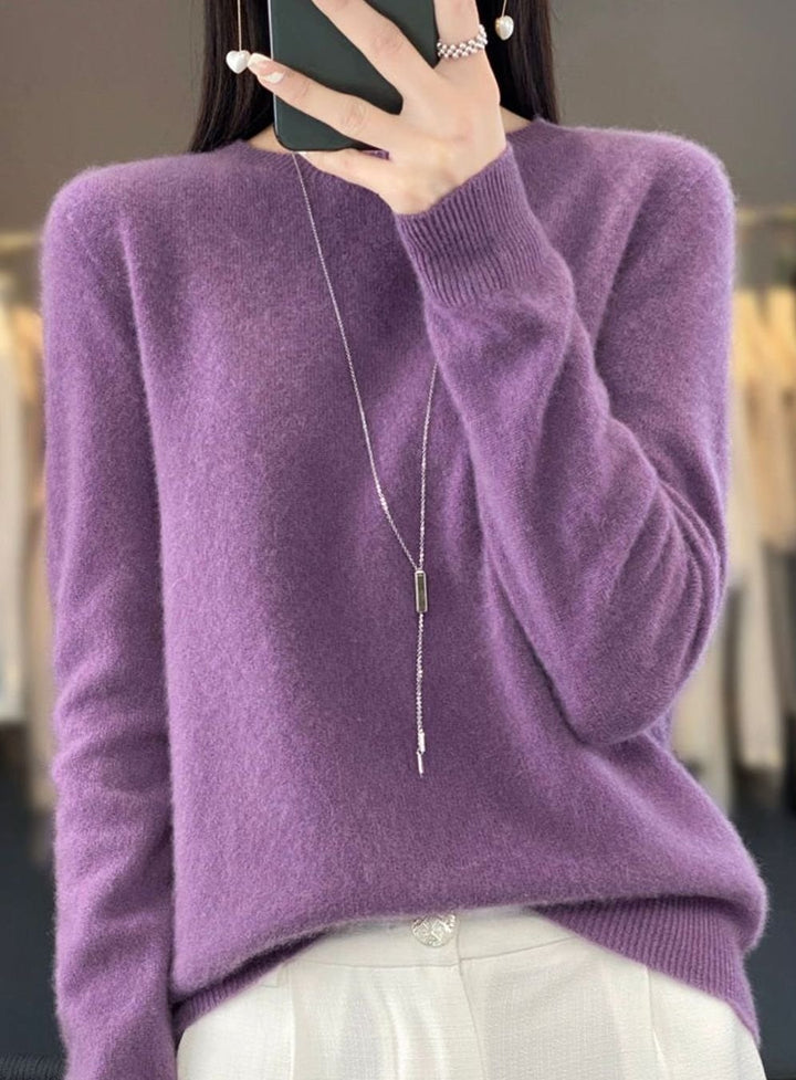 Damen Klassischer Rundhals-Strickpullover mit Langarm - Violett