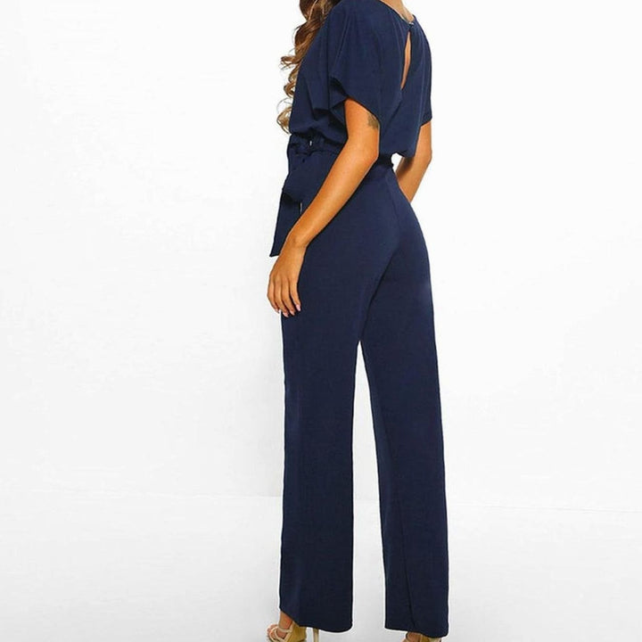 Damen Kurzarm-Jumpsuit mit Gürtel Weitem Bein Lässiger Einteiler