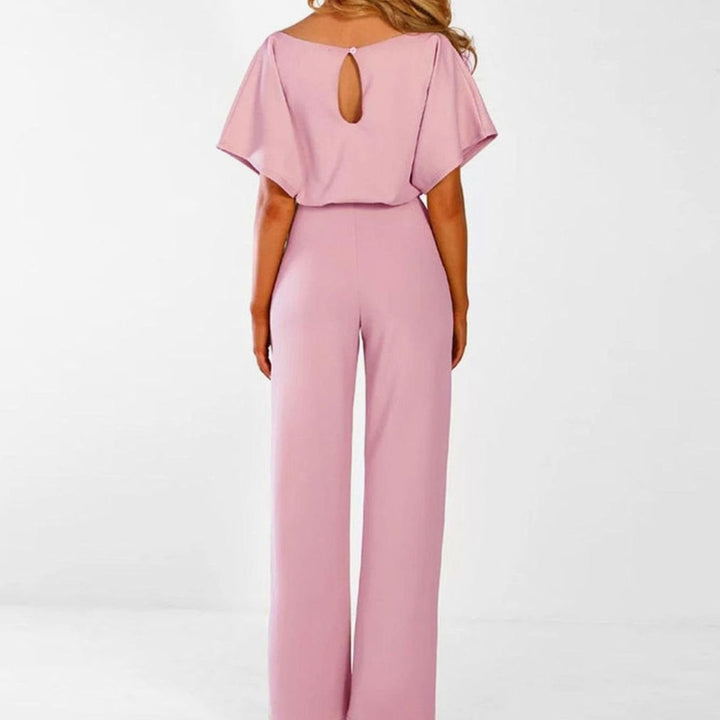 Damen Kurzarm-Jumpsuit mit Gürtel Weitem Bein Lässiger Einteiler