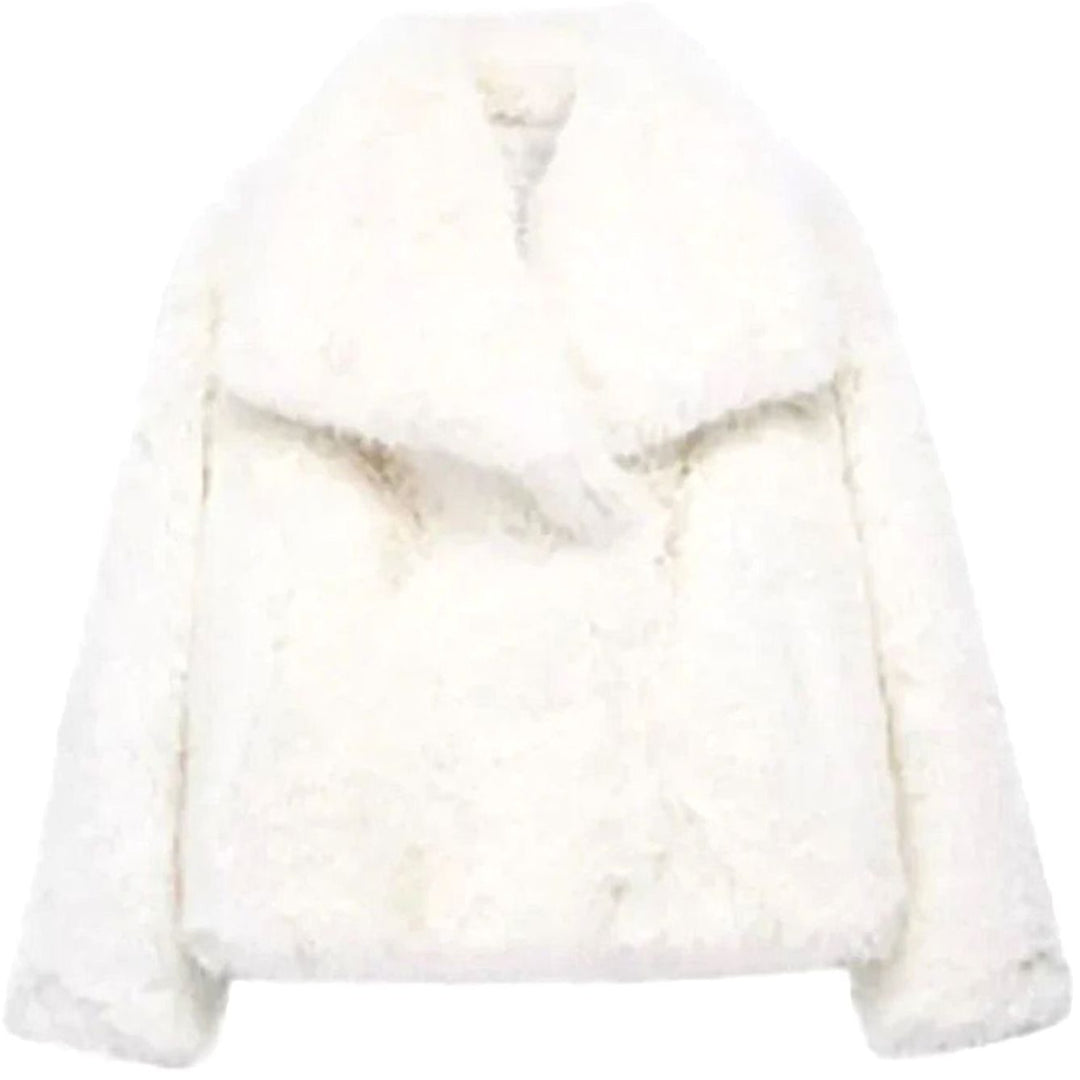 Damen Kurze Kuschelige Winterjacke aus Kunstfell mit Lockerem Schnitt - Weiß