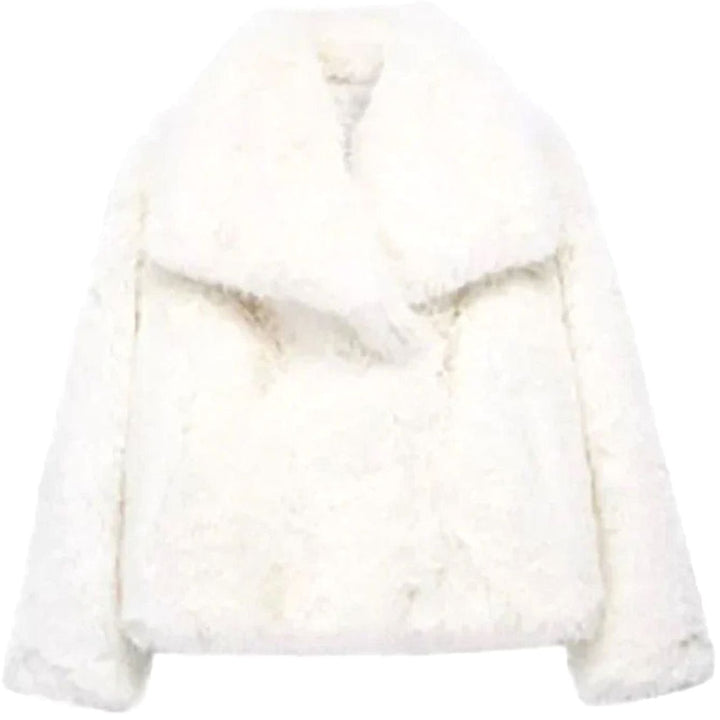 Damen Kurze Kuschelige Winterjacke aus Kunstfell mit Lockerem Schnitt - Weiß