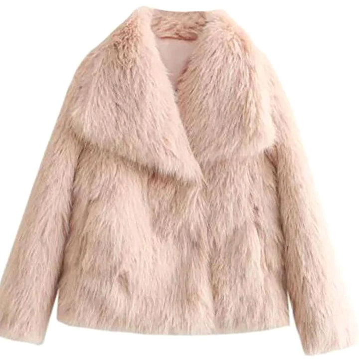 Damen Kurze Kuschelige Winterjacke aus Kunstfell mit Lockerem Schnitt - Hellrosa