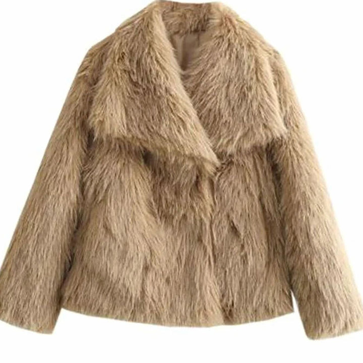 Damen Kurze Kuschelige Winterjacke aus Kunstfell mit Lockerem Schnitt - Beige