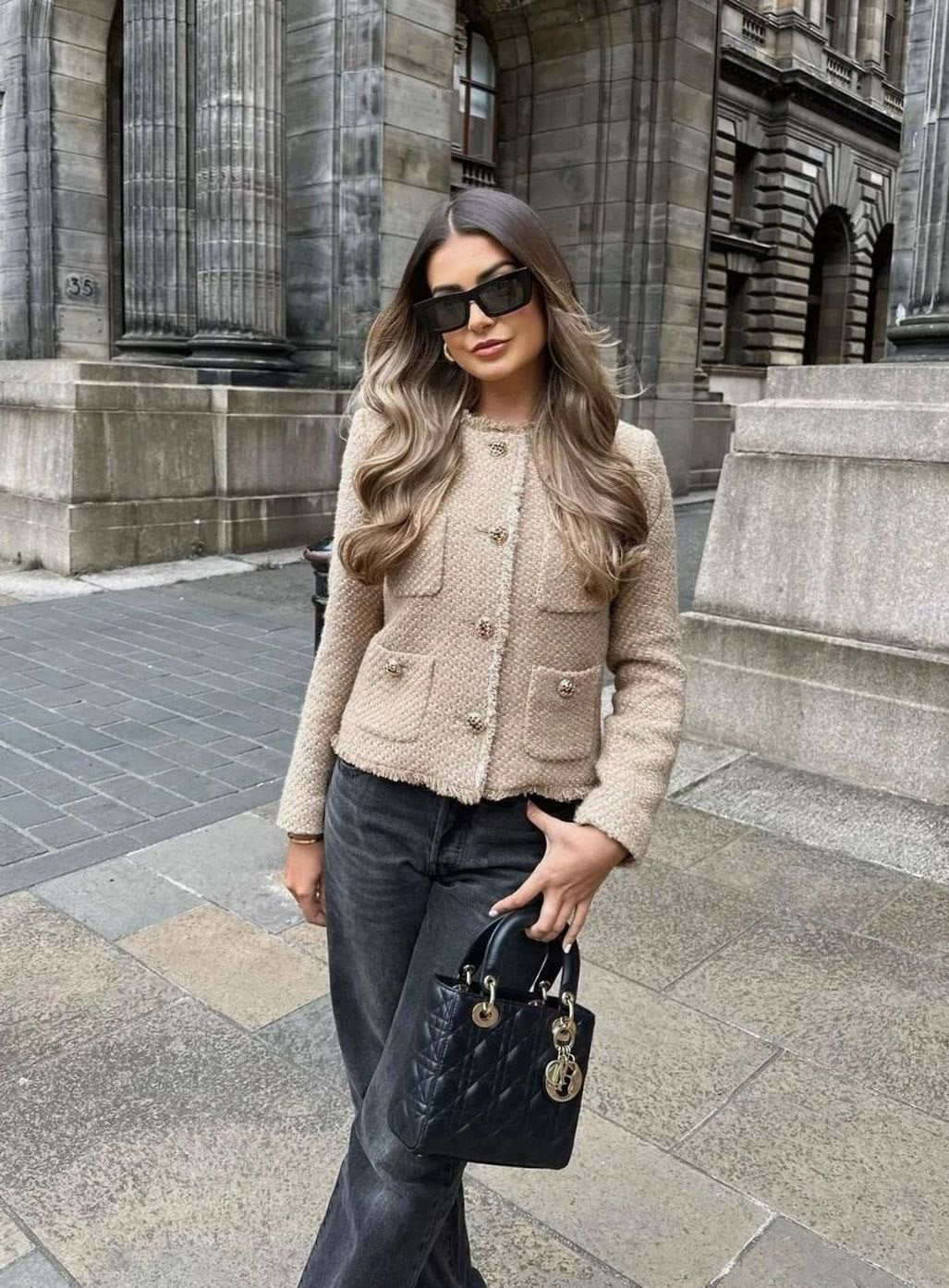 Damen Kurze Tweed-Jacke mit Knopfleiste Rundhals