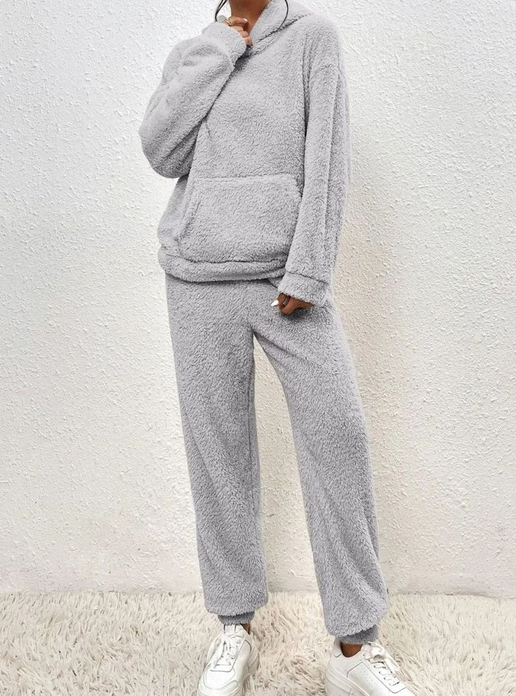 Damen Kuscheliges Zweiteiliges Pullover-Set Fleece Hoodie Jogginghose