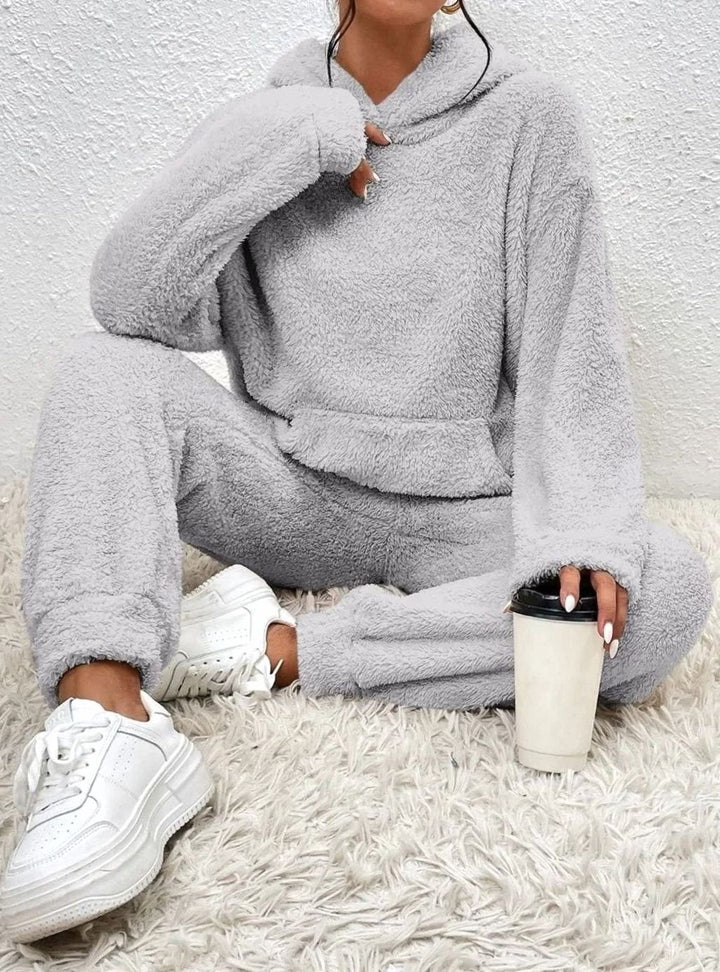 Damen Kuscheliges Zweiteiliges Pullover-Set Fleece Hoodie Jogginghose