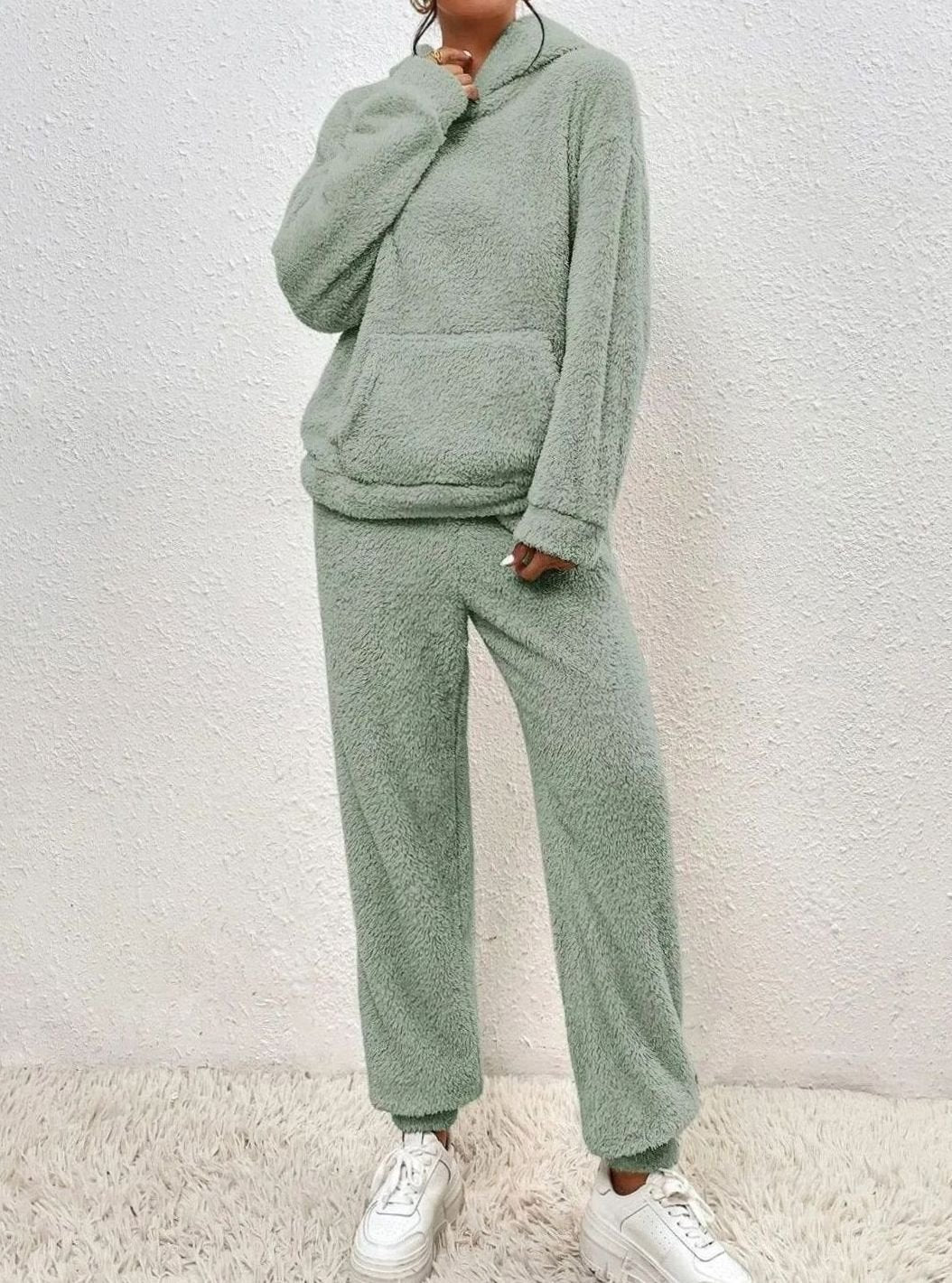 Damen Kuscheliges Zweiteiliges Pullover-Set Fleece Hoodie Jogginghose